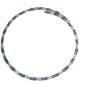 Hand Made Blue and White Beaded Choker Necklace